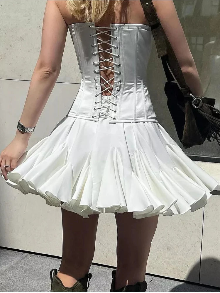 ETAIQIU DEEPTOWN White Skirt Shorts Women 2024 Summer High Waist A-line Irregular Korean Style Cute Y2k Mini Ruffle Skirt Coquette Girl