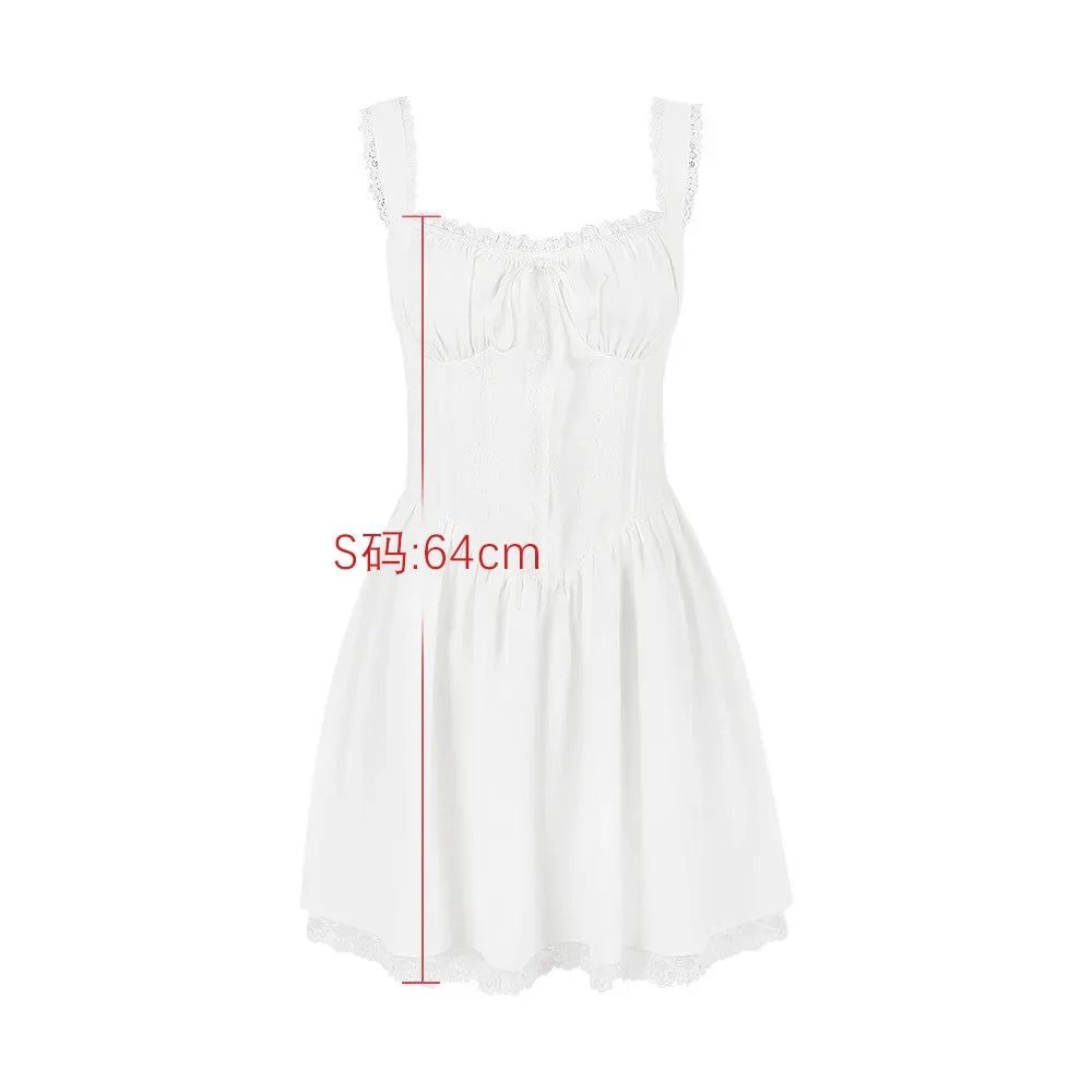 ETAIQIU Mingmingx White A Line Party Dresses Women Mini Elegant Lace Up Holiday Dress Casual Spaghetti Strap Summer Women Clothing 2024