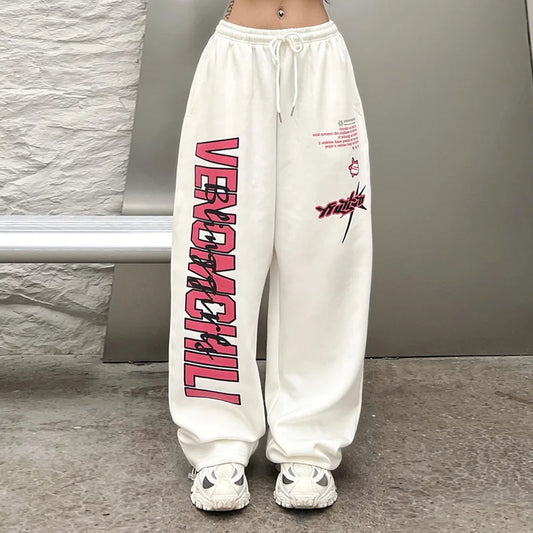 ETAIQIU New Y2K Streetwear White Track Pants Women Harajuku Hippie Wide Leg Sweatpants Oversize Quick Dry Printed Joggers Trousers