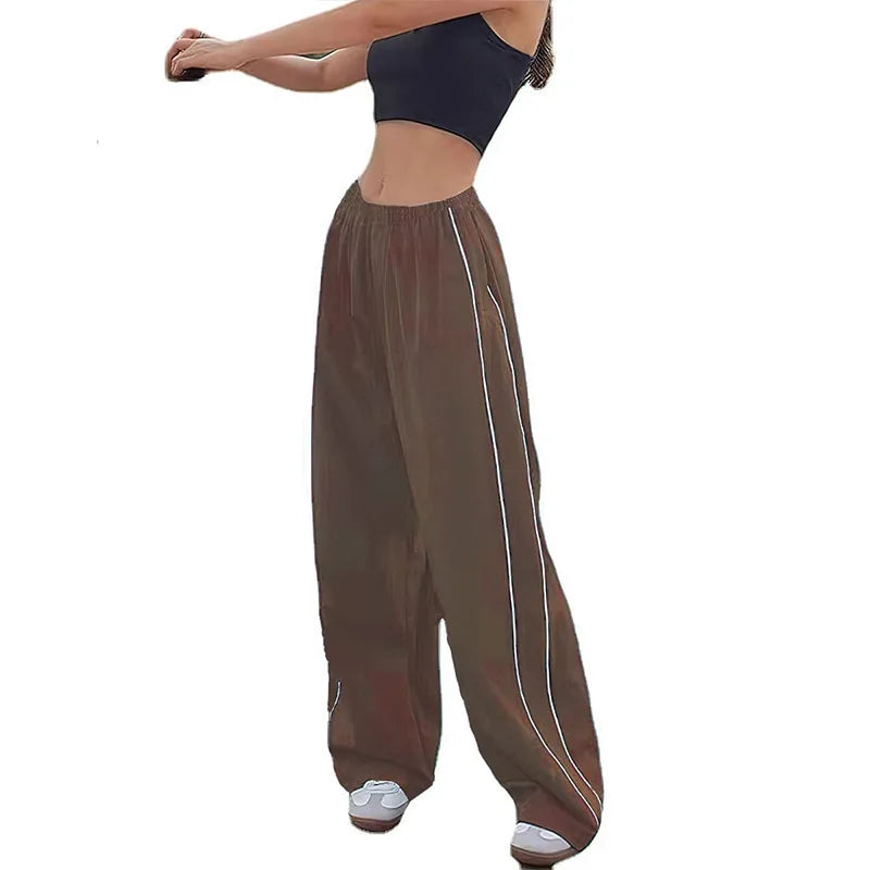 ETAIQIU Y2K women vintage Baggy Cargo Pants for Women Drawstring Elastic Low Waist Parachute Pants Sweatpants Loose Hippie Pant Trousers